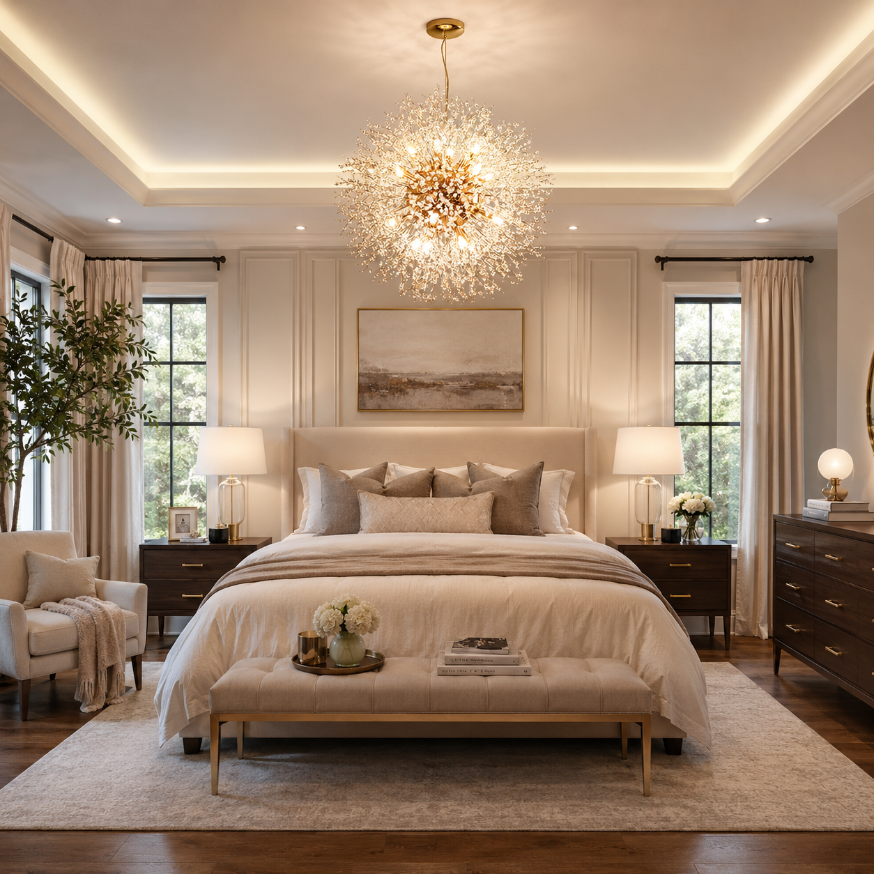 Caelora Chandelier | Modern Starburst Design, Soft Warm Light
