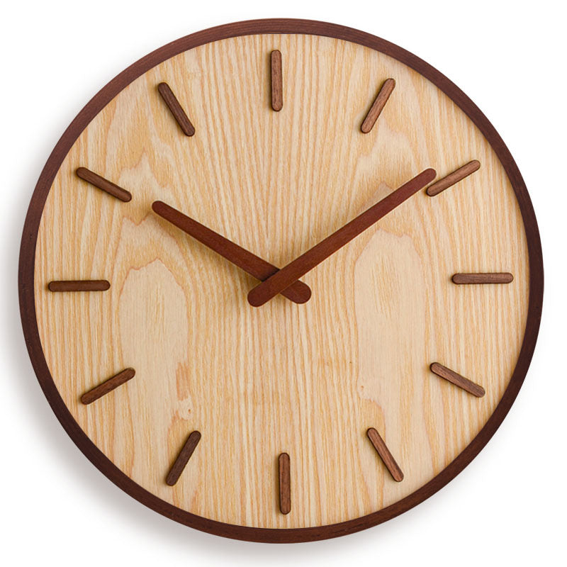 Walnut Wood Wall Clock Silent Sweep Round 30cm