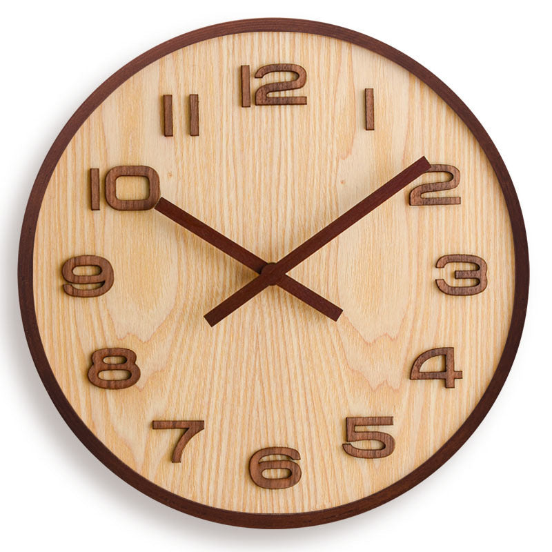 Walnut Wood Wall Clock Silent Sweep Round 30cm