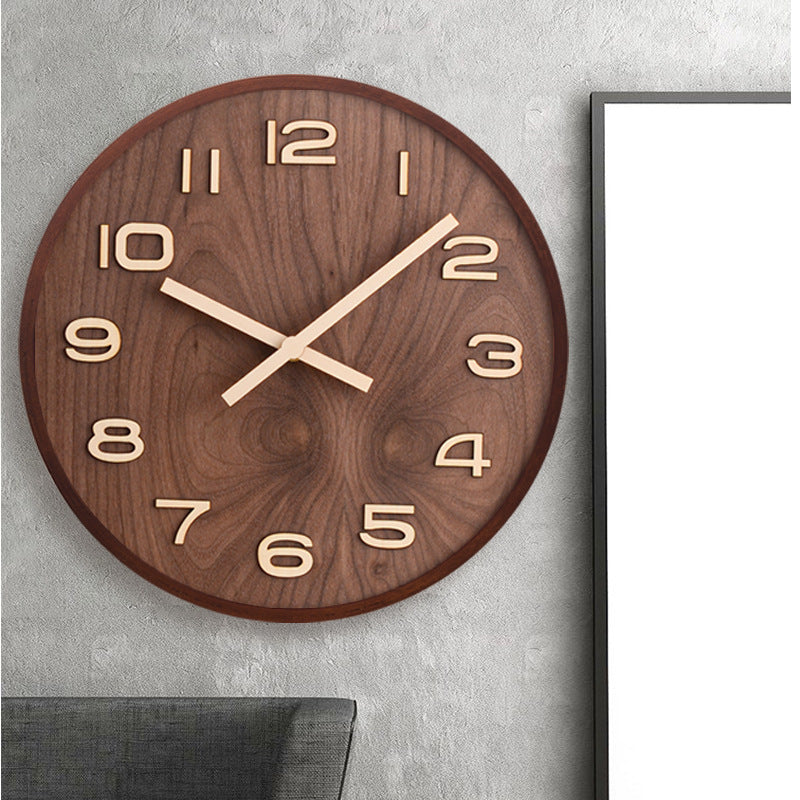 Walnut Wood Wall Clock Silent Sweep Round 30cm