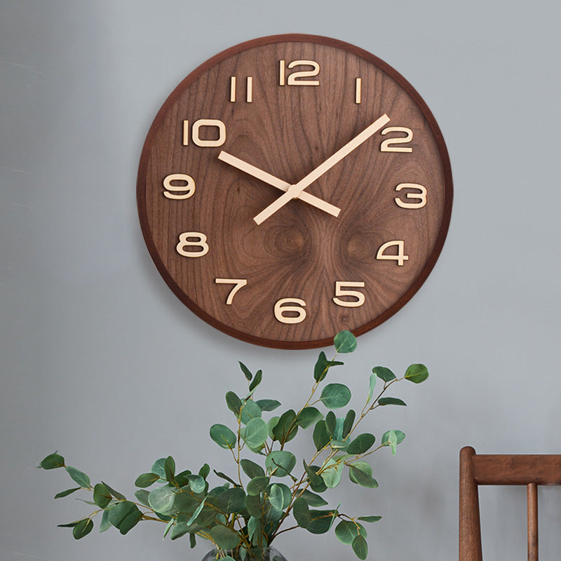 Walnut Wood Wall Clock Silent Sweep Round 30cm