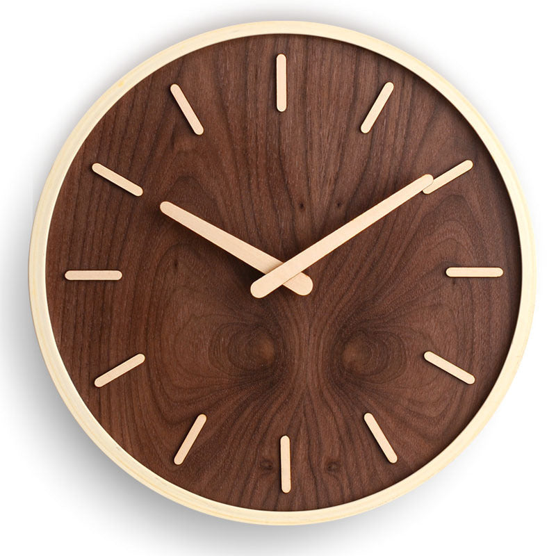 Walnut Wood Wall Clock Silent Sweep Round 30cm