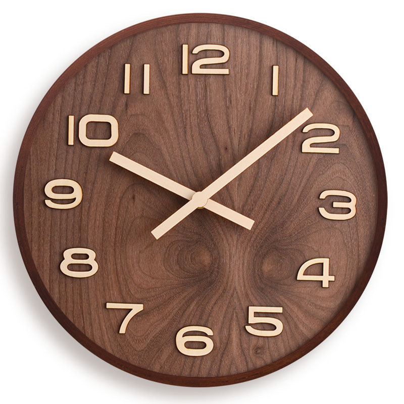 Walnut Wood Wall Clock Silent Sweep Round 30cm