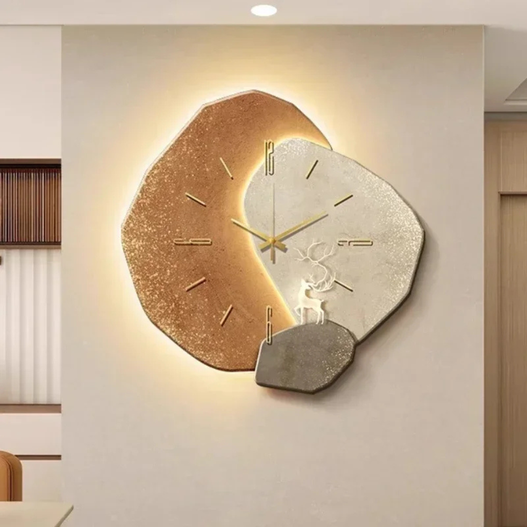 Wood Wall Clock LED Backlight Silent Quartz 40cm