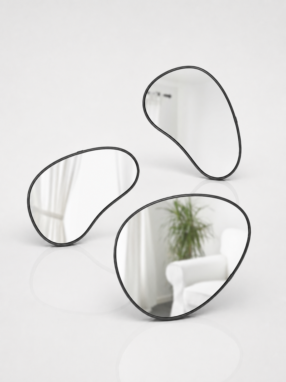 Decorative Organic Wall Mirrors | Metallic Frame Pebble Mirror Set of 3