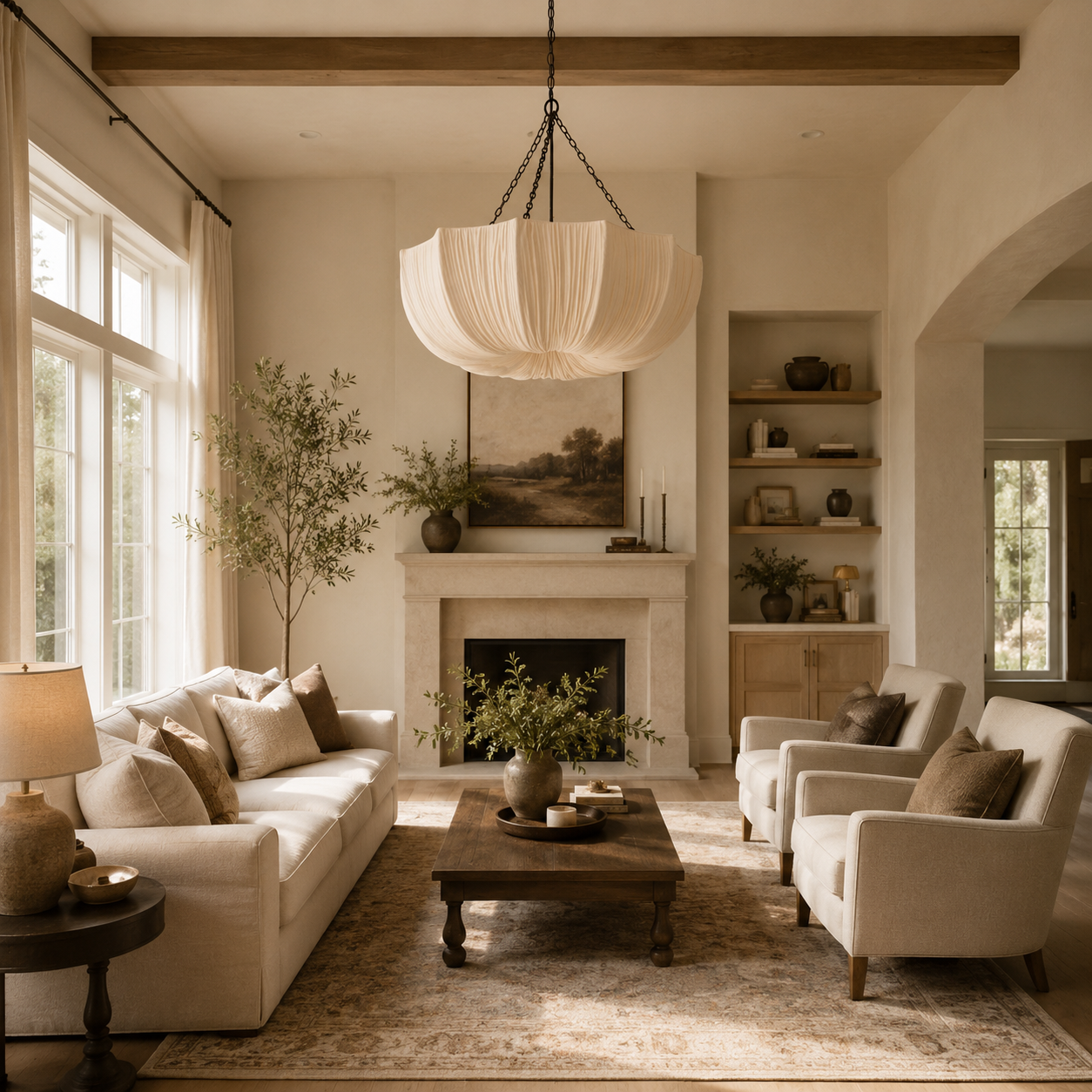 Étoile French Fabric Chandelier | Handcrafted Shade, Iron Frame, Adjustable Hanging Light