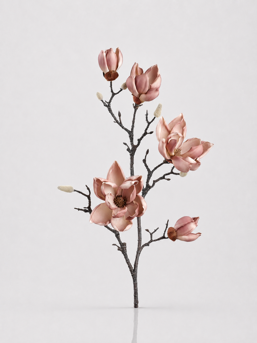 Magnolia Branch Realistic Artificial Flower Silk Faux Stem in Mauve Beige 39.5"
