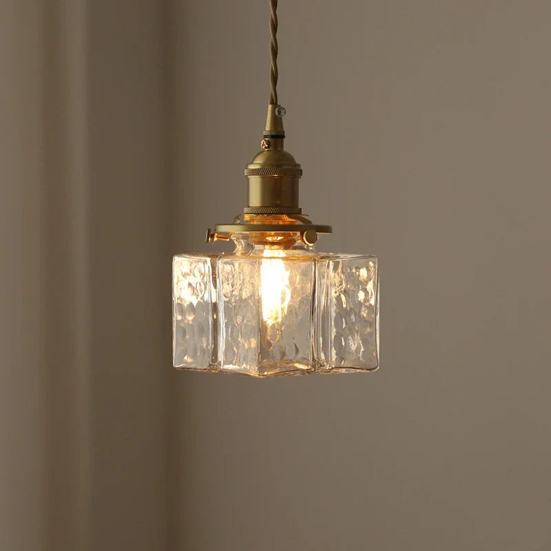 Retro Glass Pendant Light Gold Finish E27
