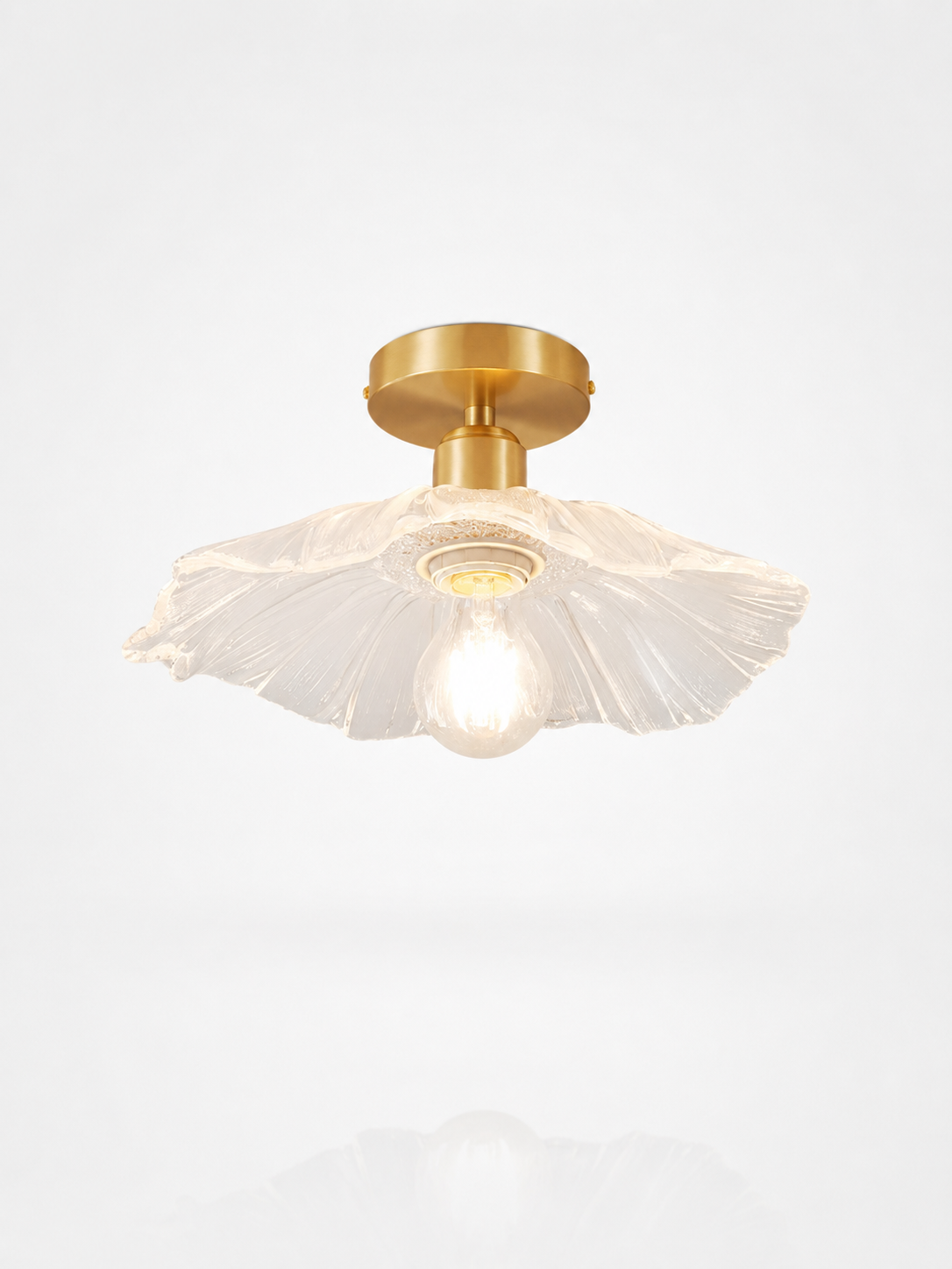 Clear Glass Flush Ceiling Lamp with Brass Finish