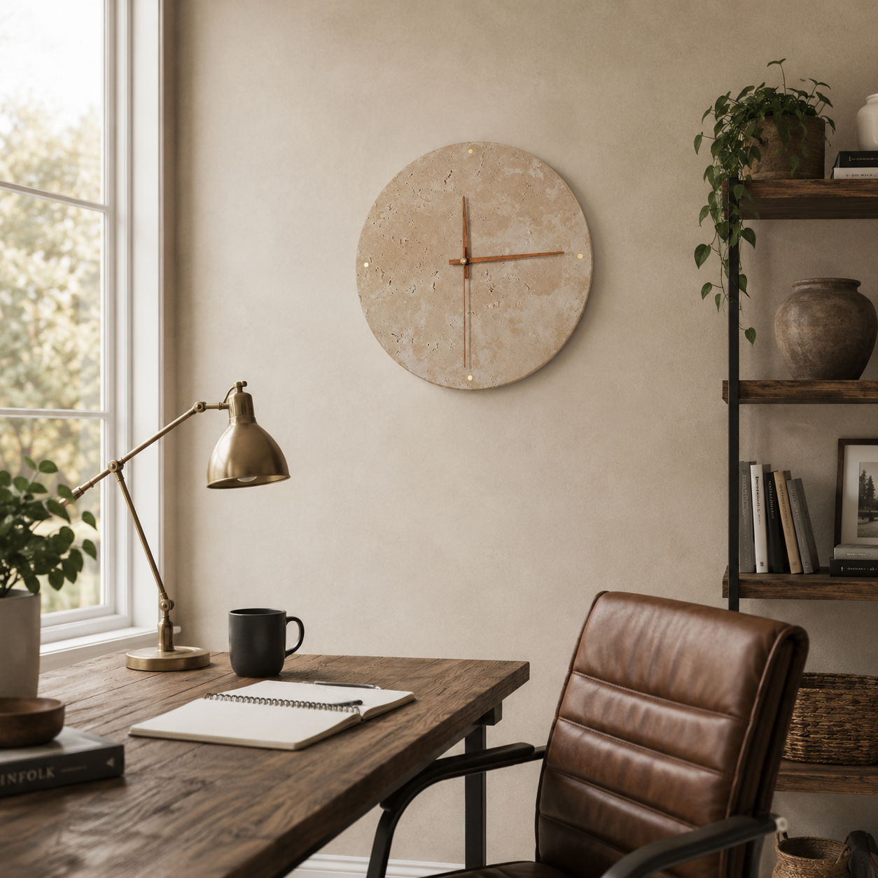 Beige Travertine Wall Clock Lamp