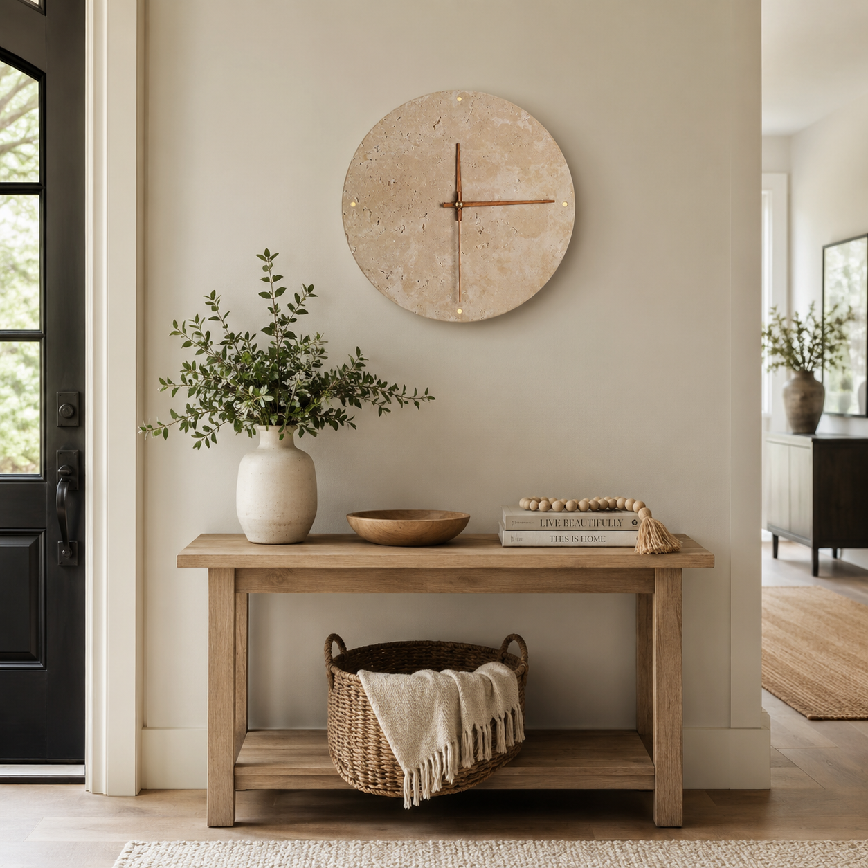 Beige Travertine Wall Clock Lamp