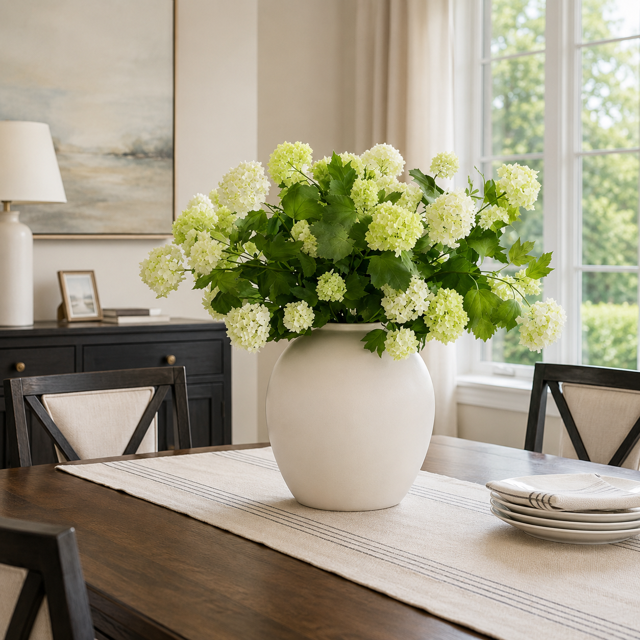 Cream White Artificial Snowball Flower Stem