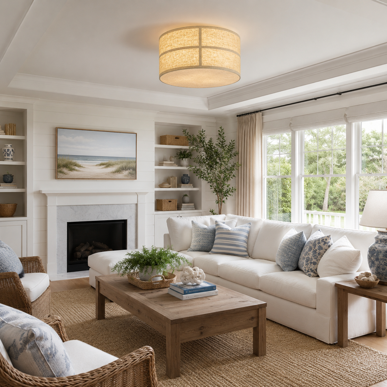 Willow Linen Flush Ceiling Lamp