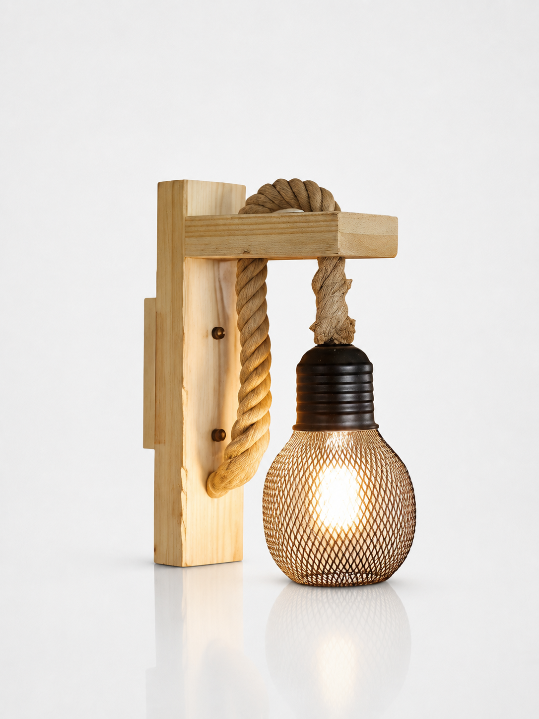 Vintage Iron Mesh Wall Lamp with Hemp Rope