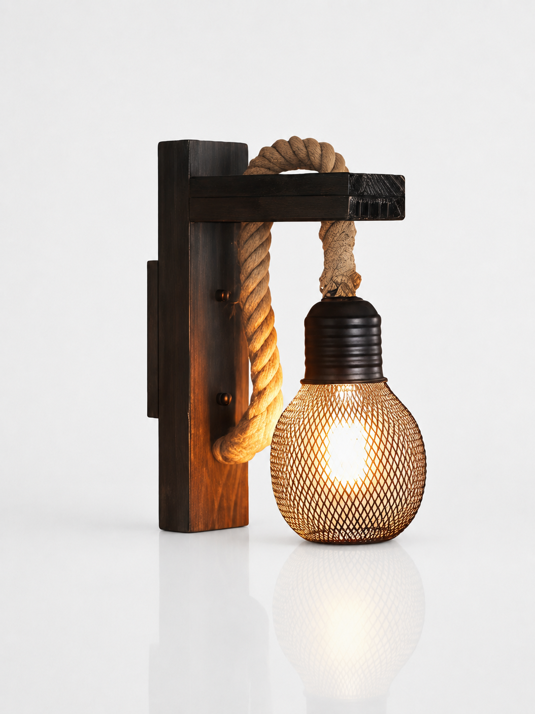 Vintage Iron Mesh Wall Lamp with Hemp Rope