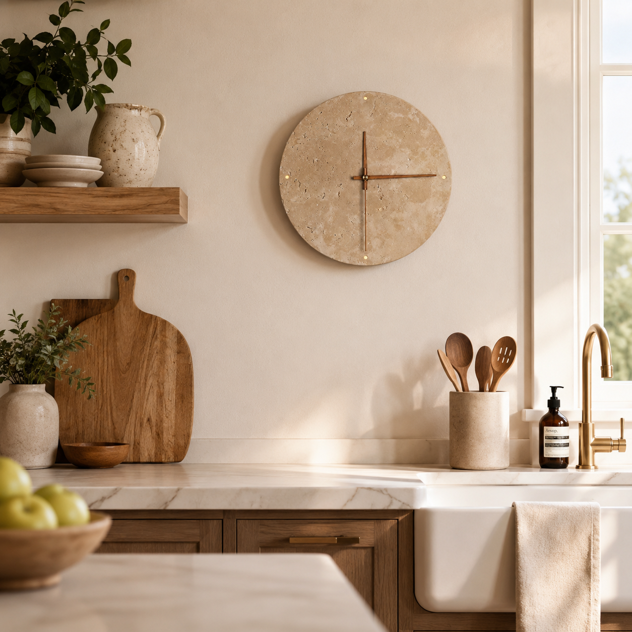 Beige Travertine Wall Clock Lamp