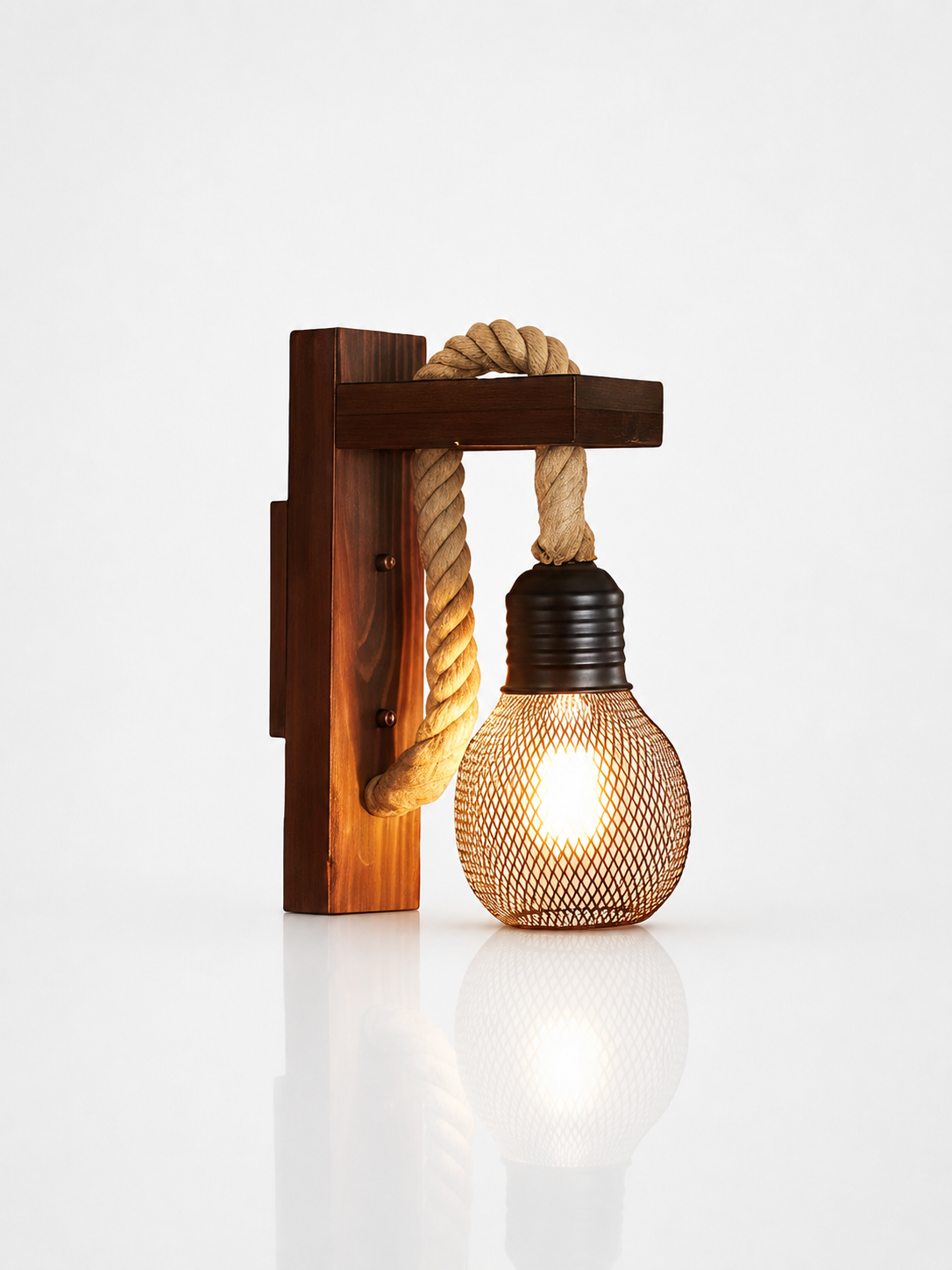Vintage Iron Mesh Wall Lamp with Hemp Rope