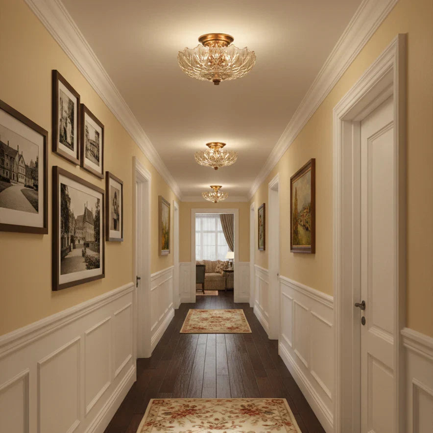 Amber Glass Semi-Flush Ceiling Lamp