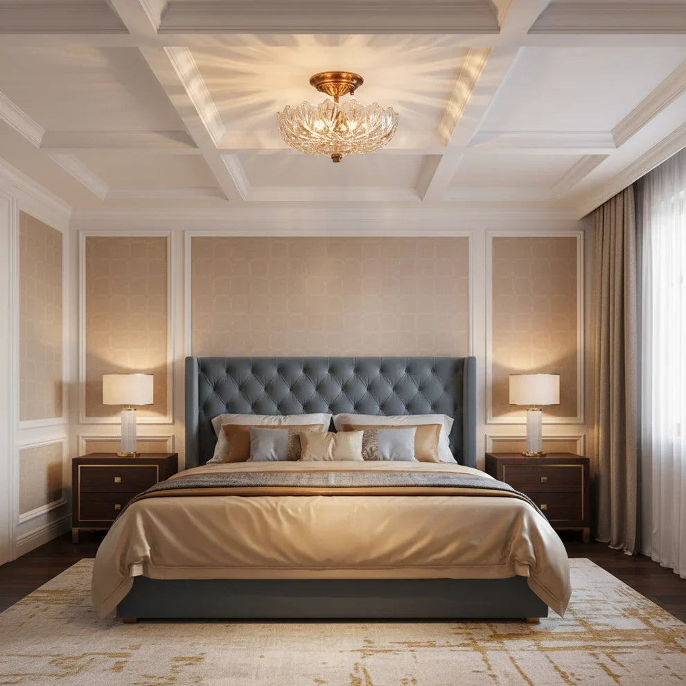 Amber Glass Semi-Flush Ceiling Lamp