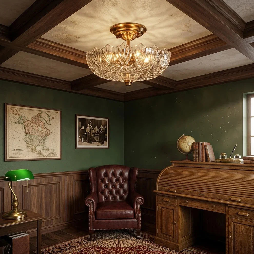 Amber Glass Semi-Flush Ceiling Lamp