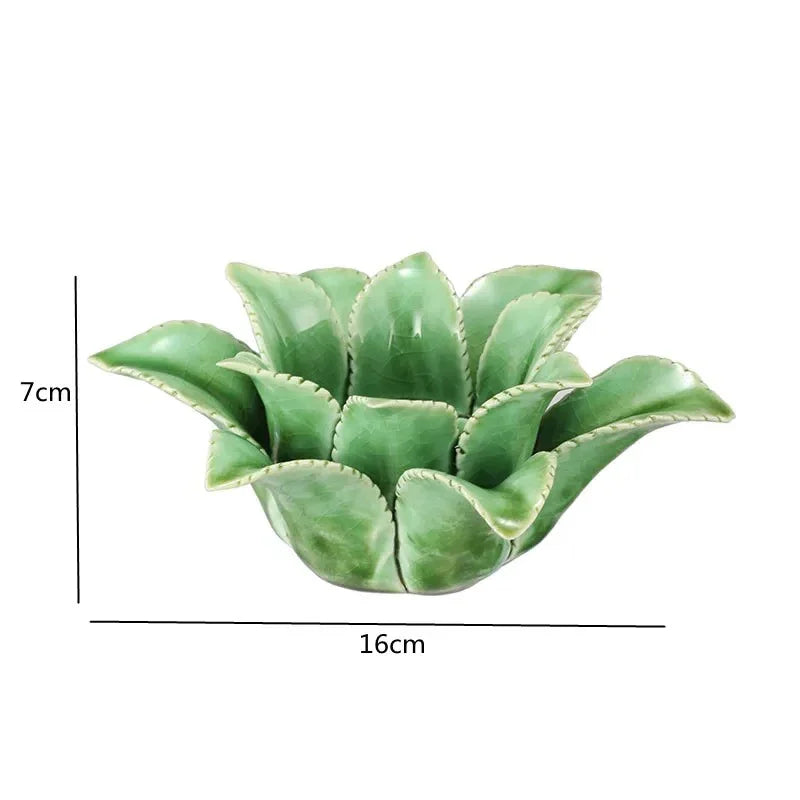Enamel Ceramic Candle Holder with Faux Succulent
