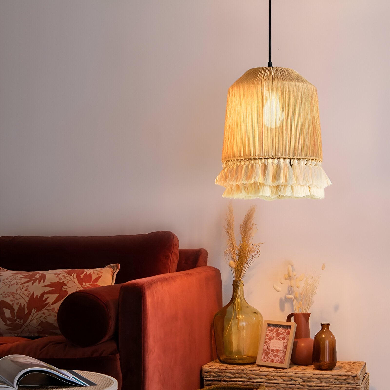 Handcrafted Bohemian Hemp Rope Tassel Chandelier