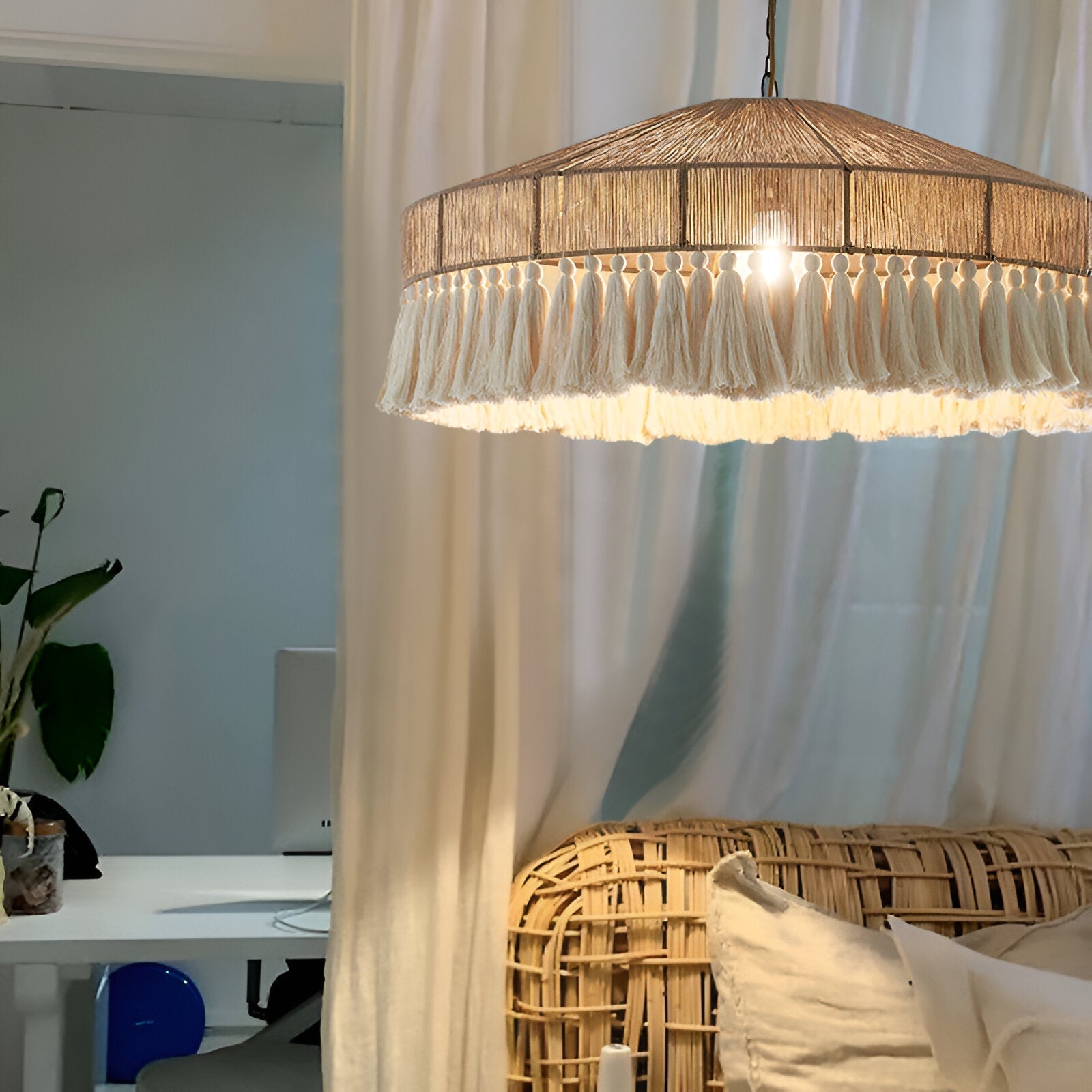 Handcrafted Bohemian Hemp Rope Tassel Chandelier