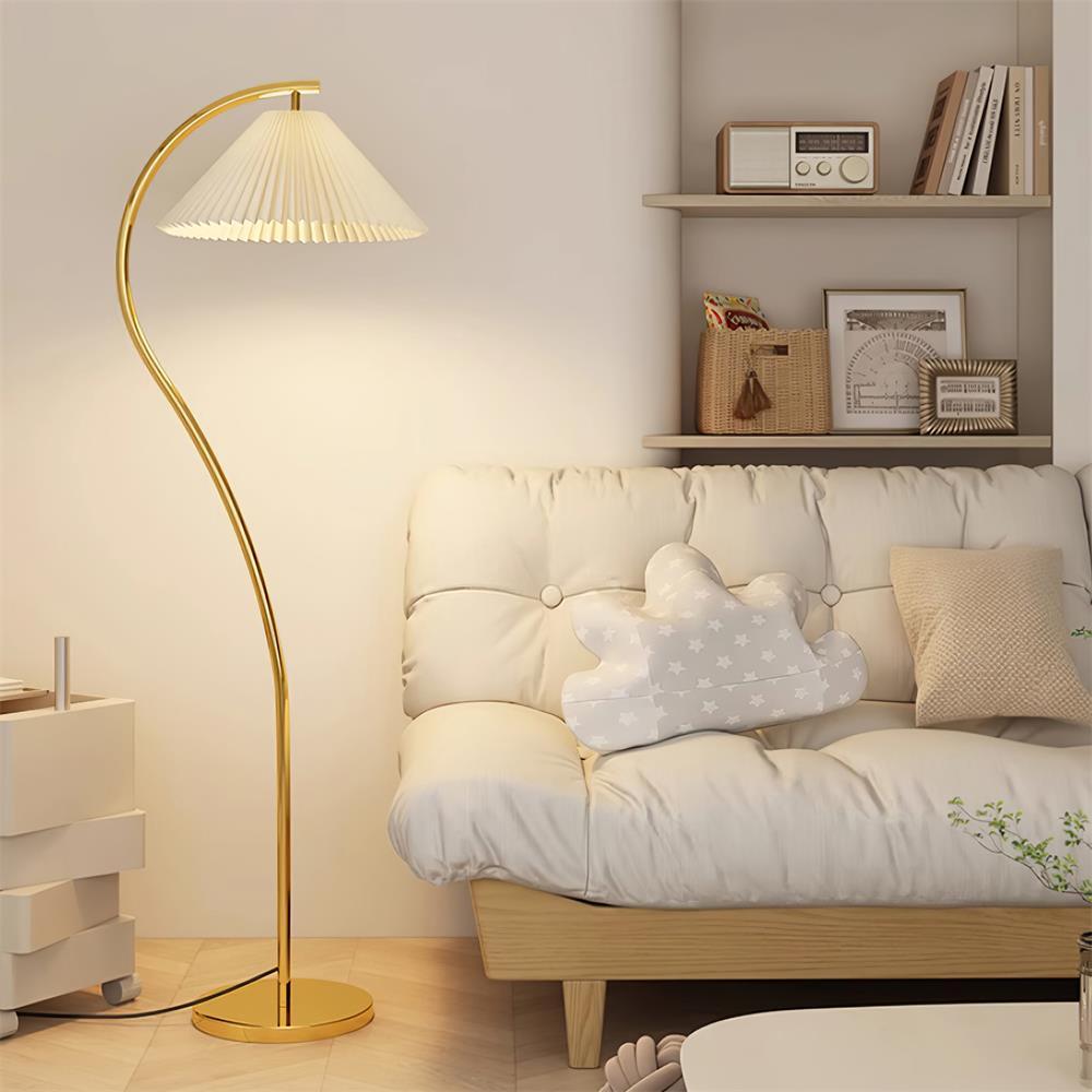 Aureline Pleated Floor Lamp | Black Metal Standing Light with Adjustable Shade
