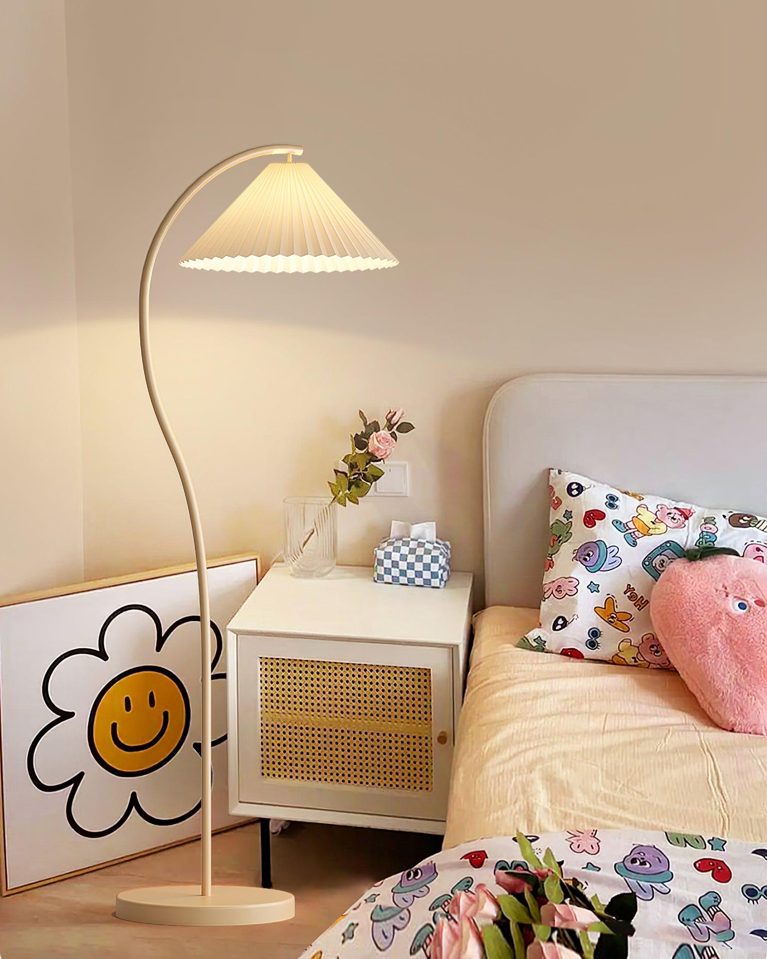Aureline Pleated Floor Lamp | Black Metal Standing Light with Adjustable Shade