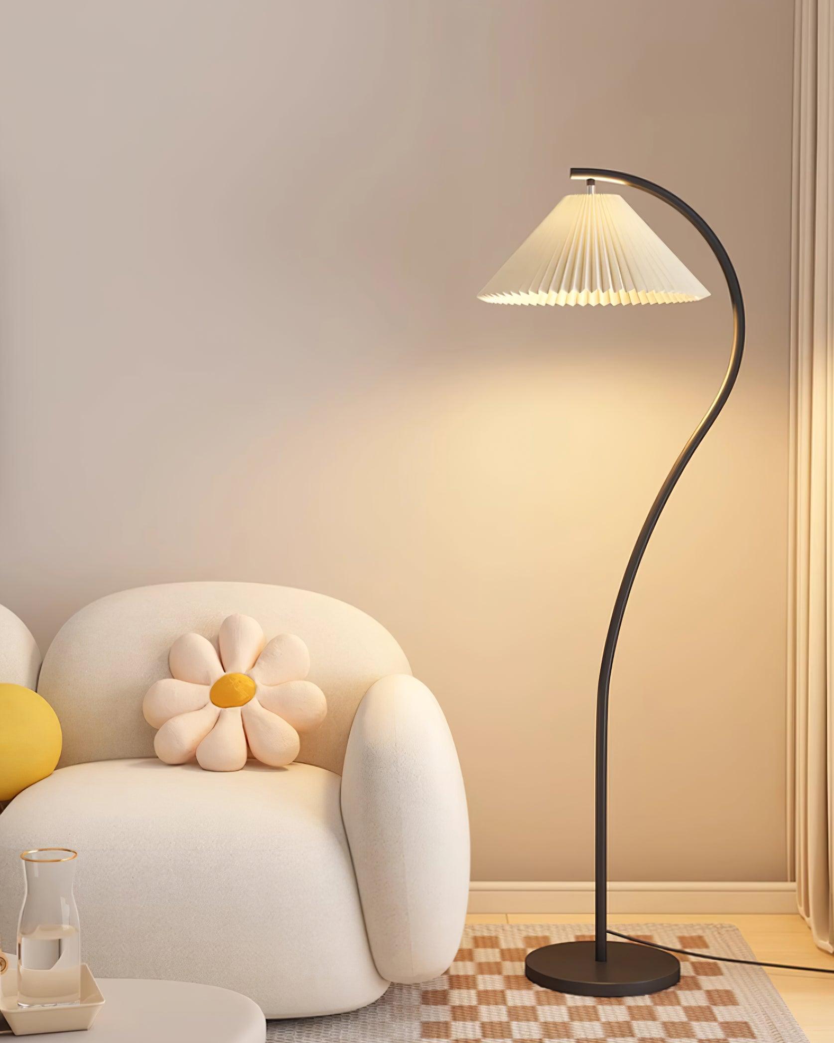 Aureline Pleated Floor Lamp | Black Metal Standing Light with Adjustable Shade