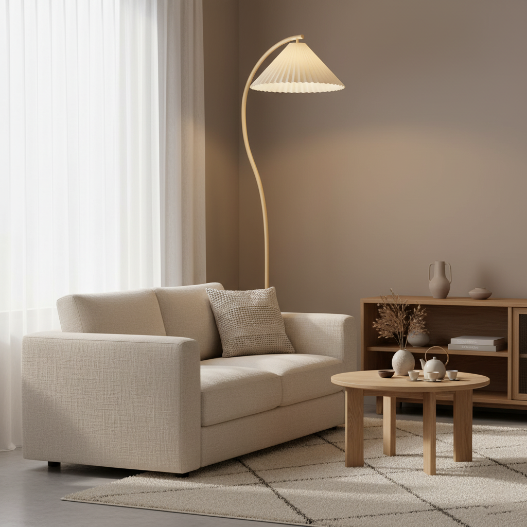 Aureline Pleated Floor Lamp | Black Metal Standing Light with Adjustable Shade