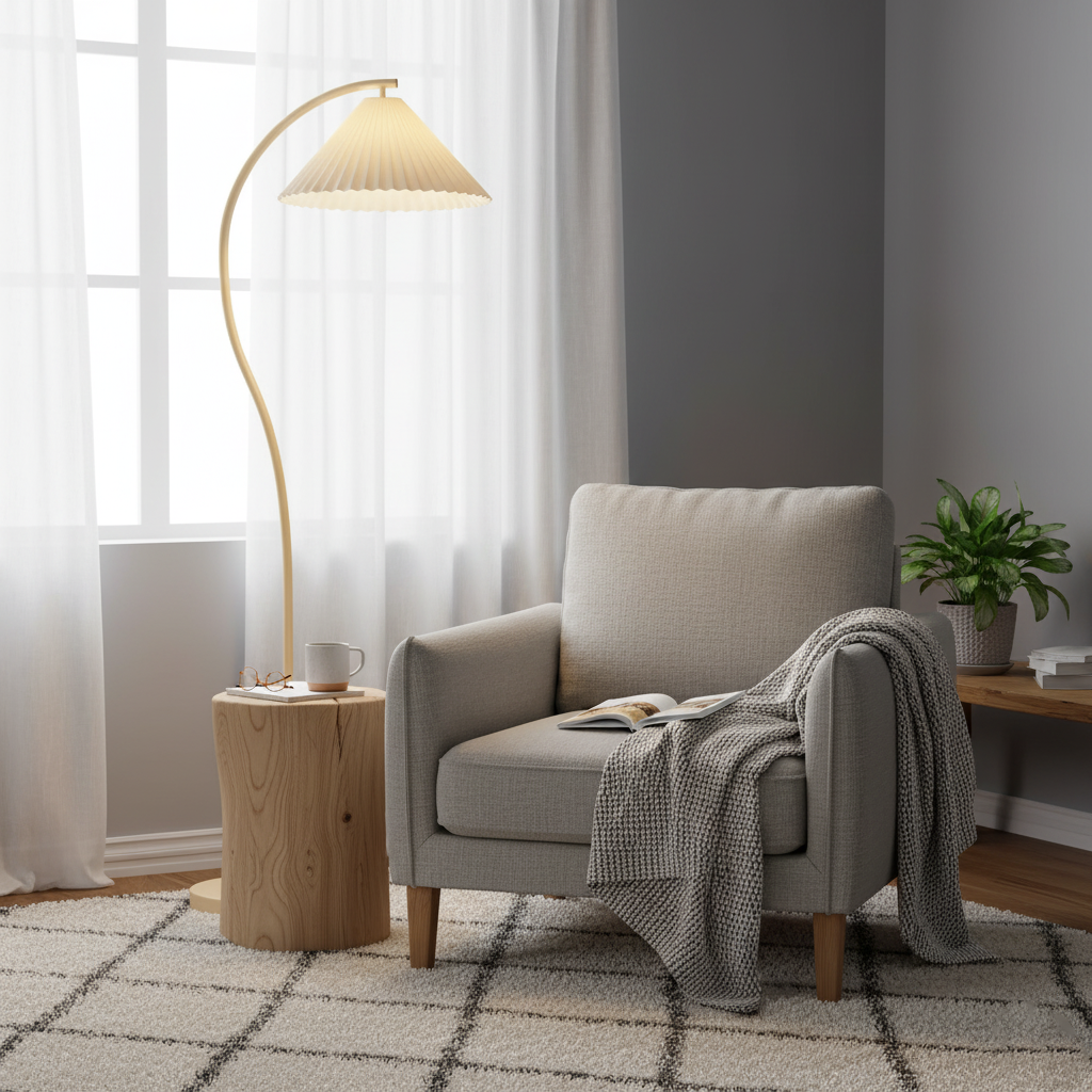 Aureline Pleated Floor Lamp | Black Metal Standing Light with Adjustable Shade