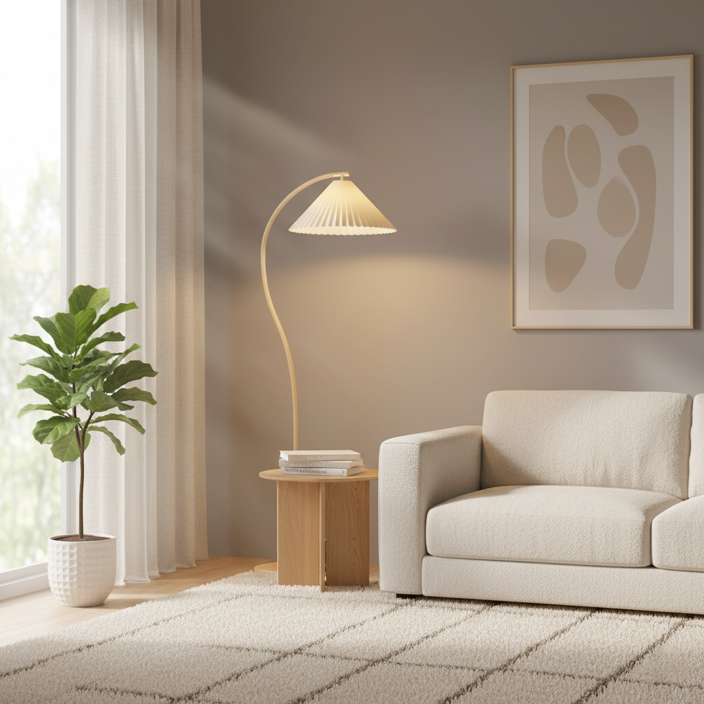 Aureline Pleated Floor Lamp | Black Metal Standing Light with Adjustable Shade