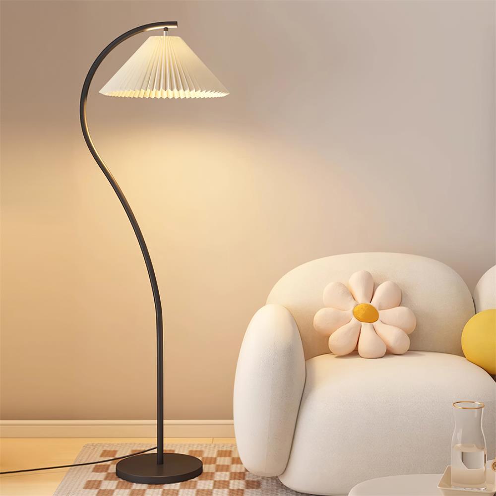 Aureline Pleated Floor Lamp | Black Metal Standing Light with Adjustable Shade