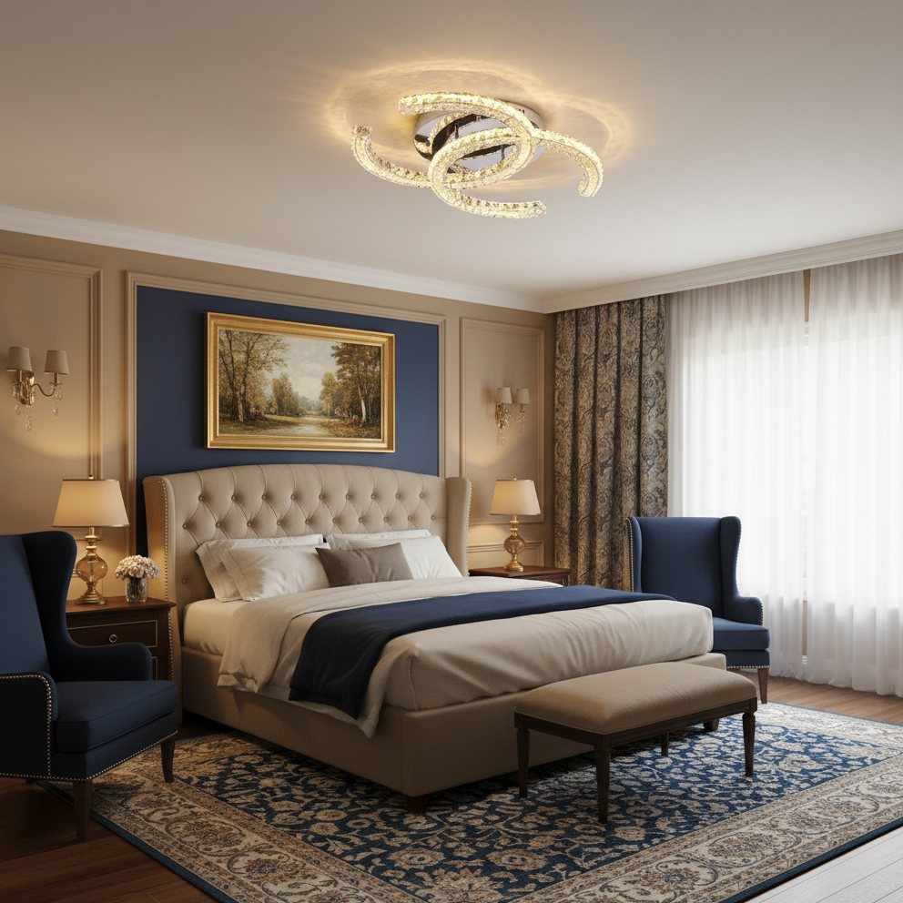 Crystal Glow Flush Mount LED Ceiling Lamp