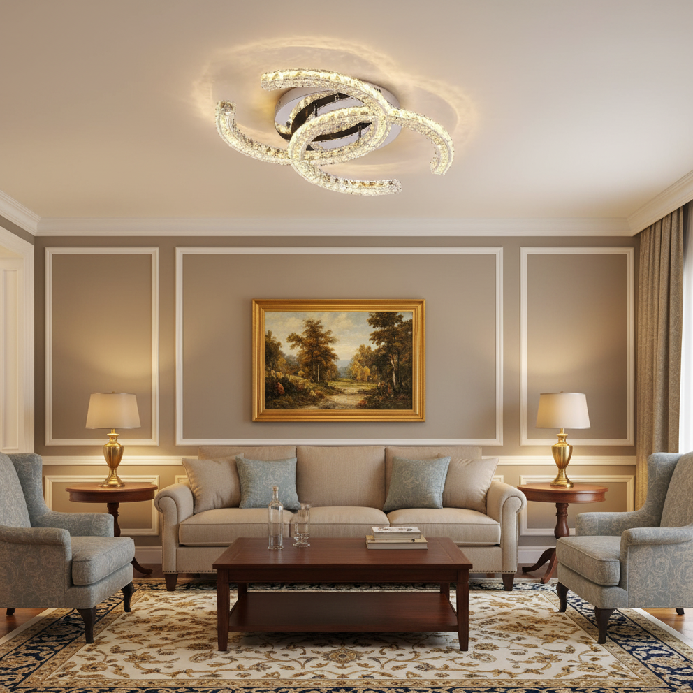 Crystal Glow Flush Mount LED Ceiling Lamp