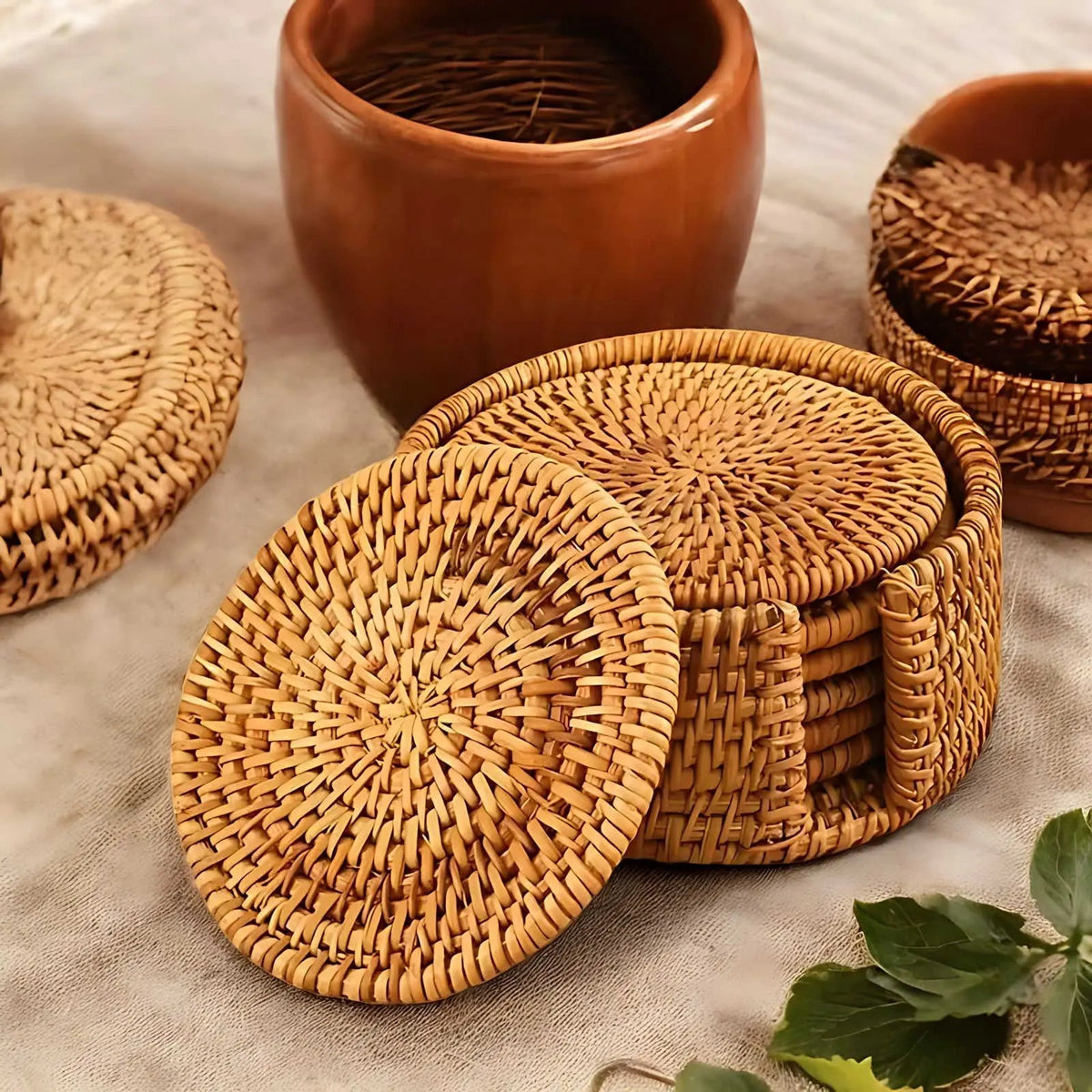 Rustic Bamboo Coaster Set