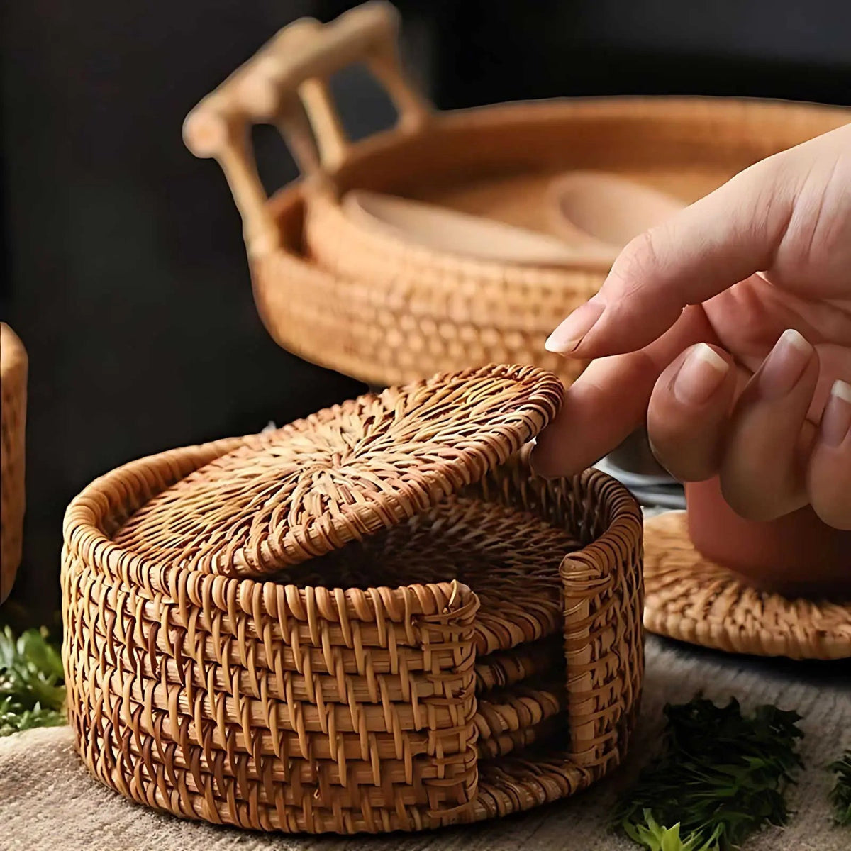 Rustic Bamboo Coaster Set