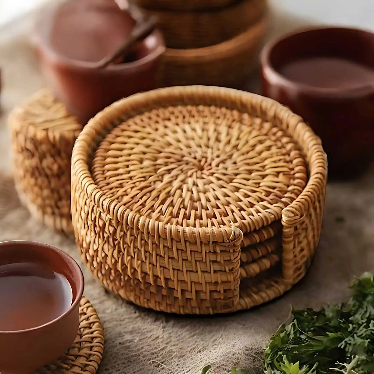Rustic Bamboo Coaster Set