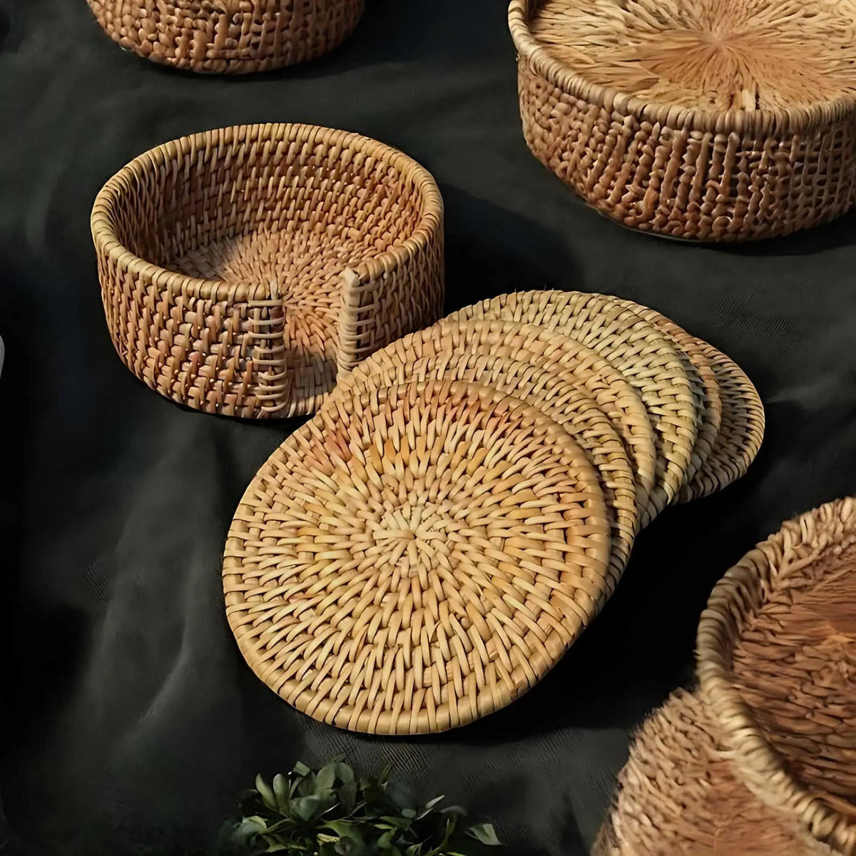 Rustic Bamboo Coaster Set