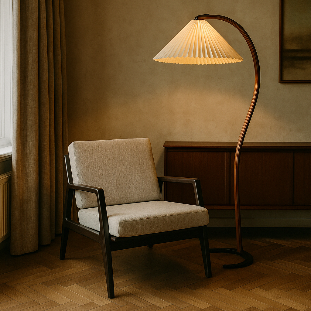 Lina Beech Wood Floor Lamp Pleated Shade