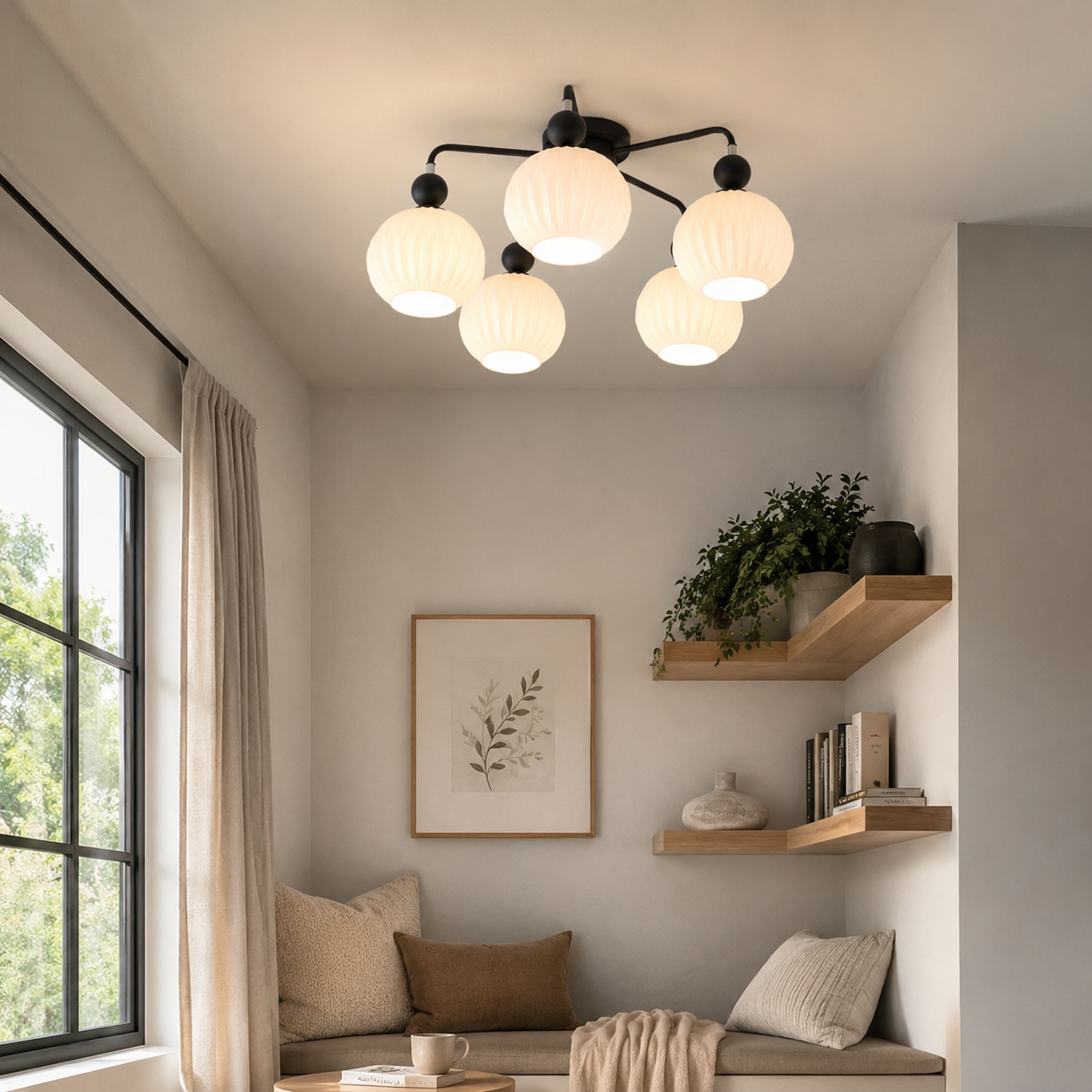 Pumpkin Glass Multi-Head Ceiling Lamp