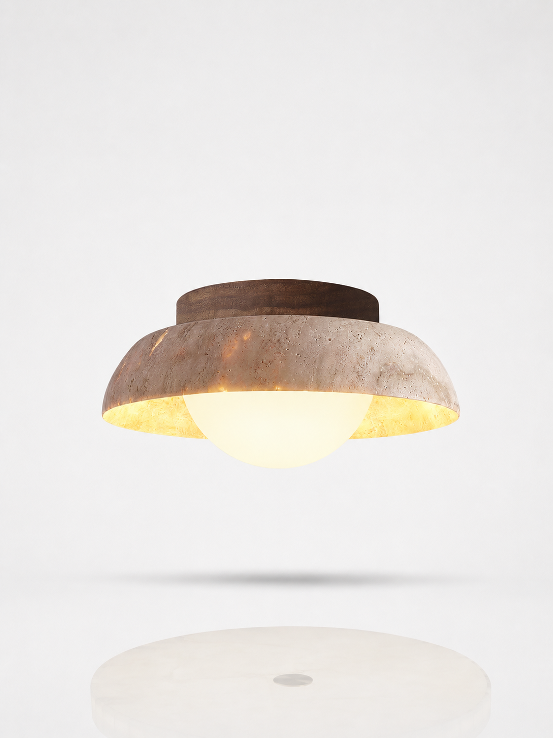 Wood and Travertine LED Ceiling Lamp