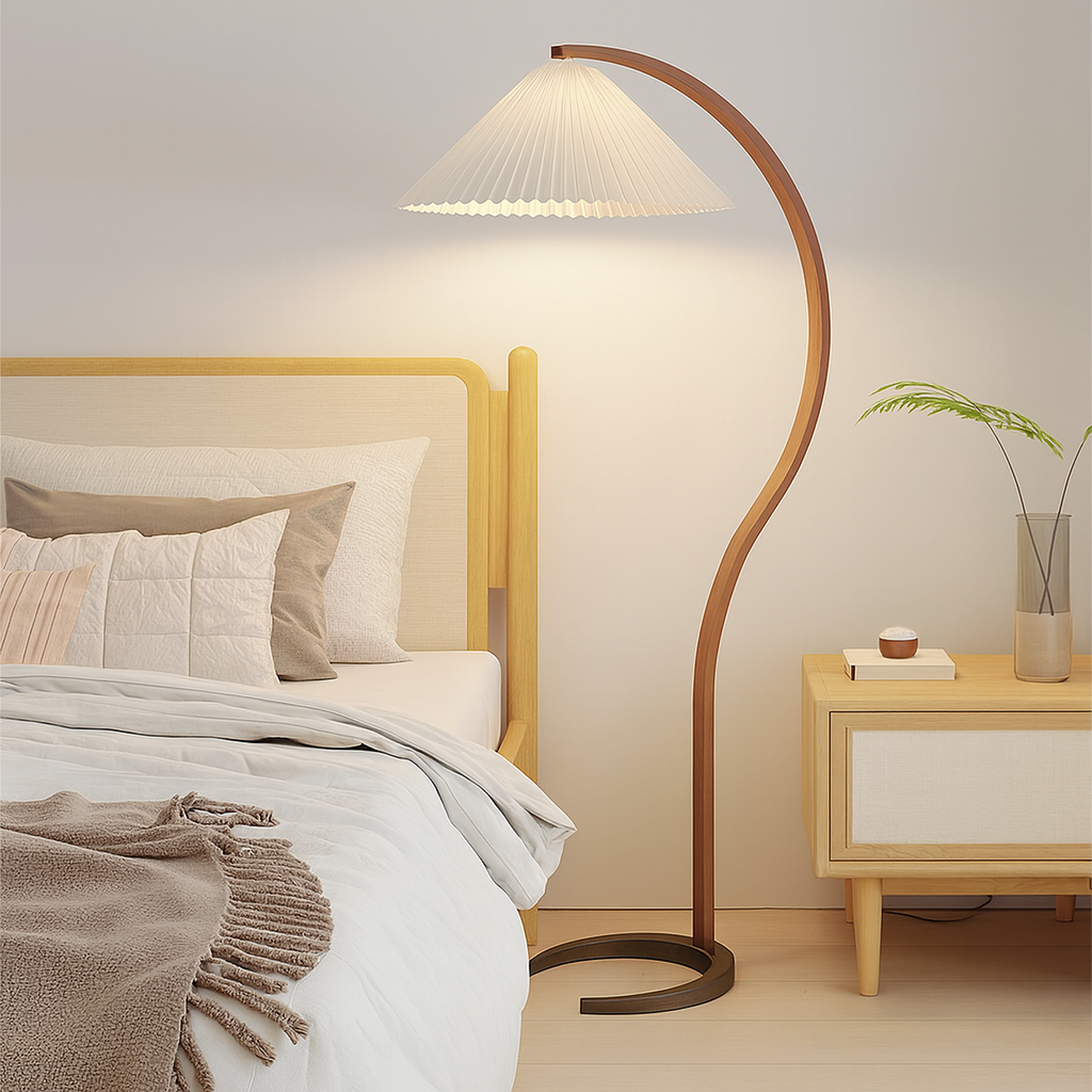 Lina Beech Wood Floor Lamp Pleated Shade