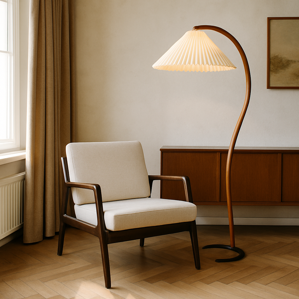 Lina Beech Wood Floor Lamp Pleated Shade