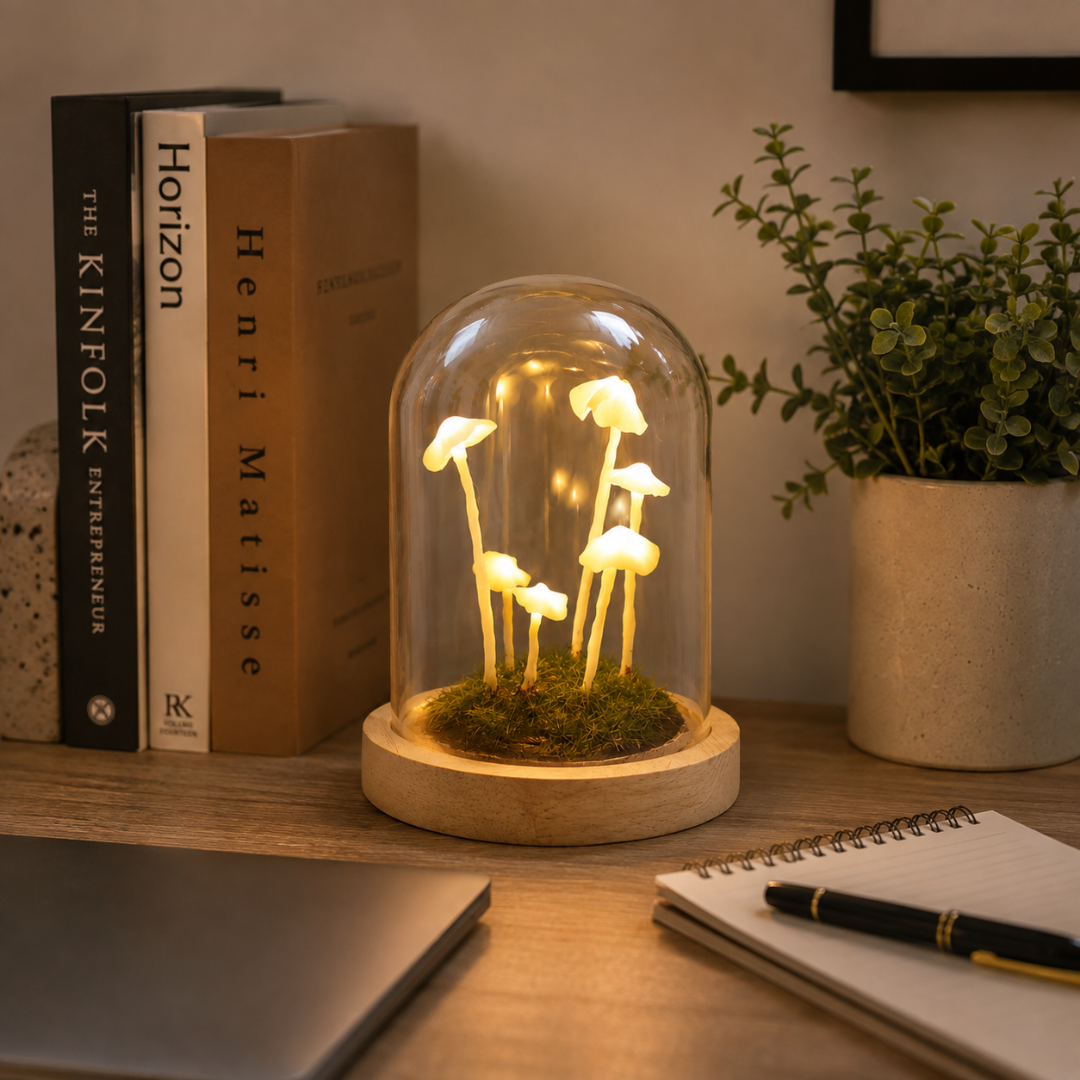 Mushroom Lamp Kit DIY Glass & Wood LED Light