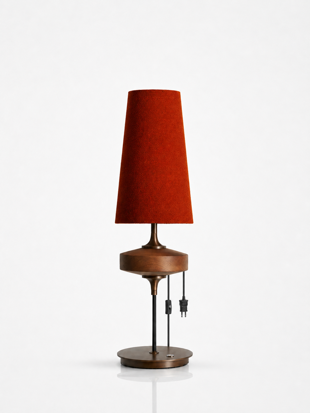 Walnut Wood Plug-In Wall Lamp with Bouclé Fabric Shade