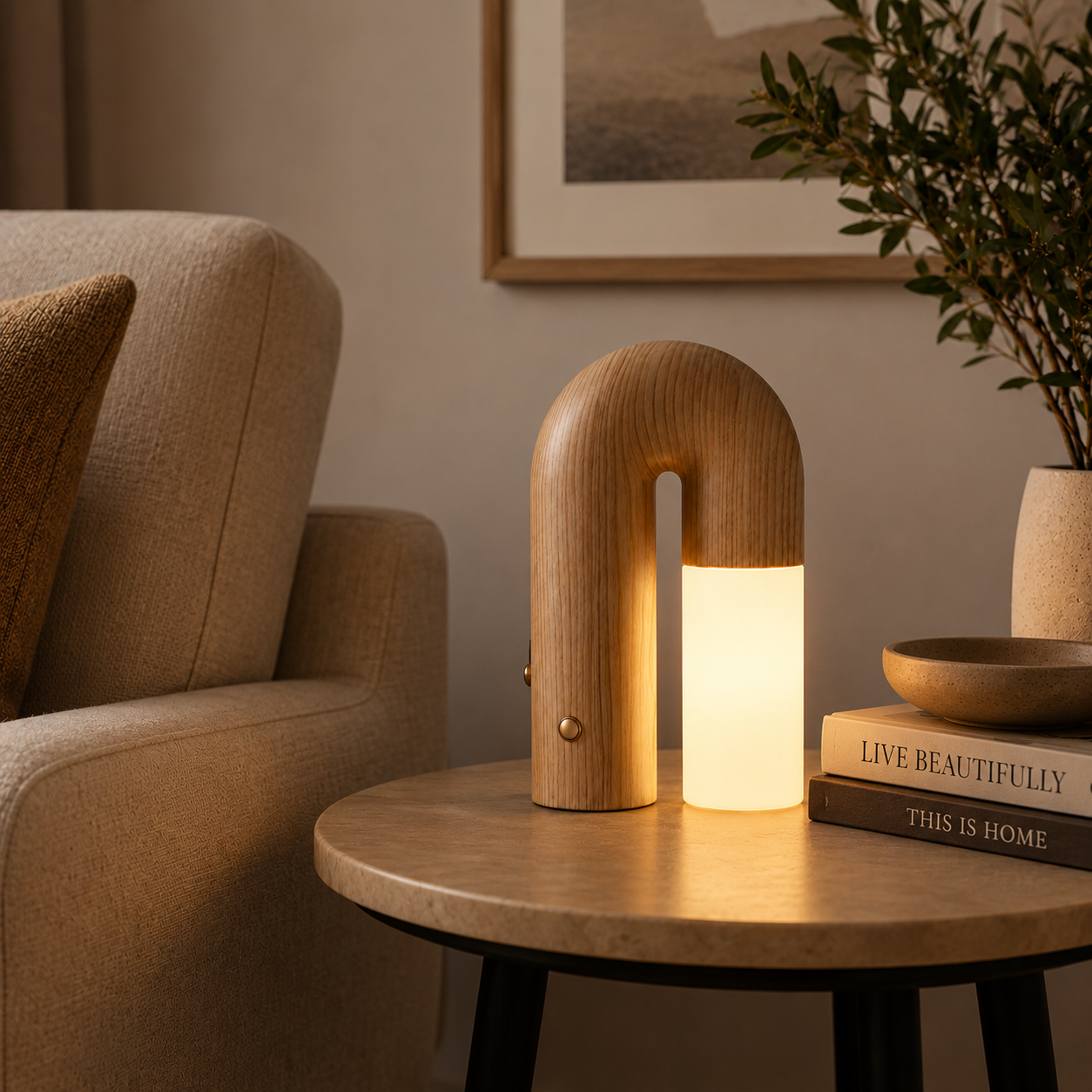 Arco Ash Wood Table Lamp
