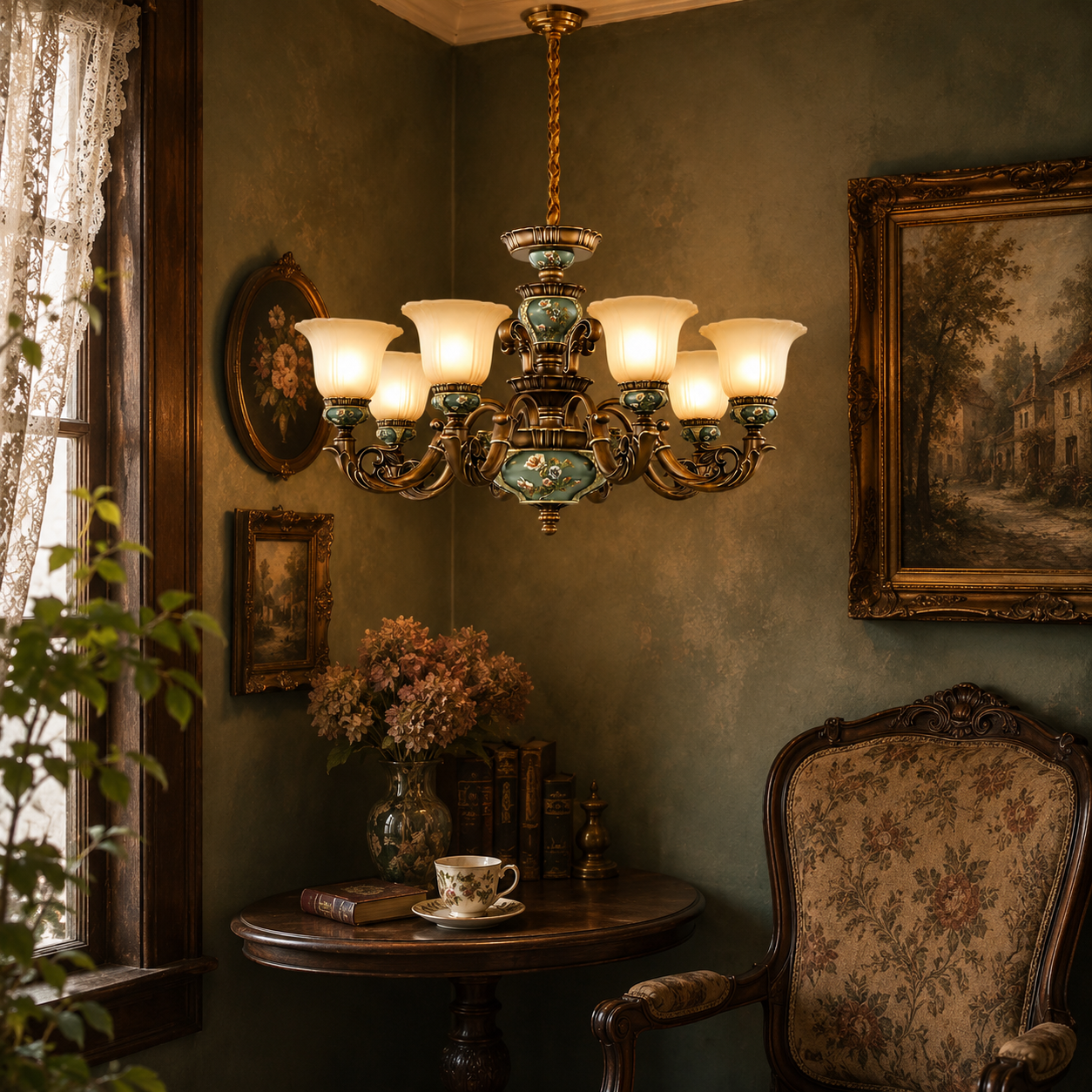 Vintage Floral Ceramic Chandelier