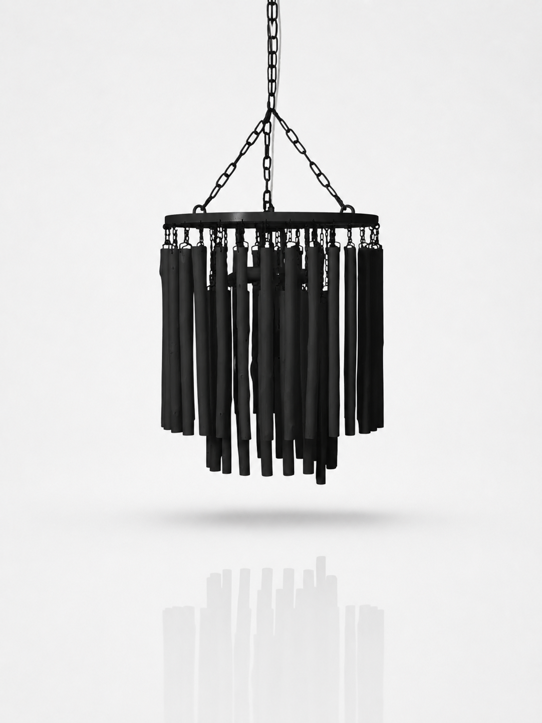 Whitewashed Wood Rod Chandelier